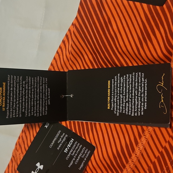 NWT Under Armour Women's Project Rock Heatgear Leggings: Electric Tangerine: XS - Picture 5 of 12